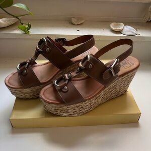 Lucky Brand Brown Leather Wedge Sandals